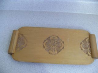 Antique Dutch Chip Carved Wood Art Nouveau Tray Vtg Folk Hand Made Blond Maple photo