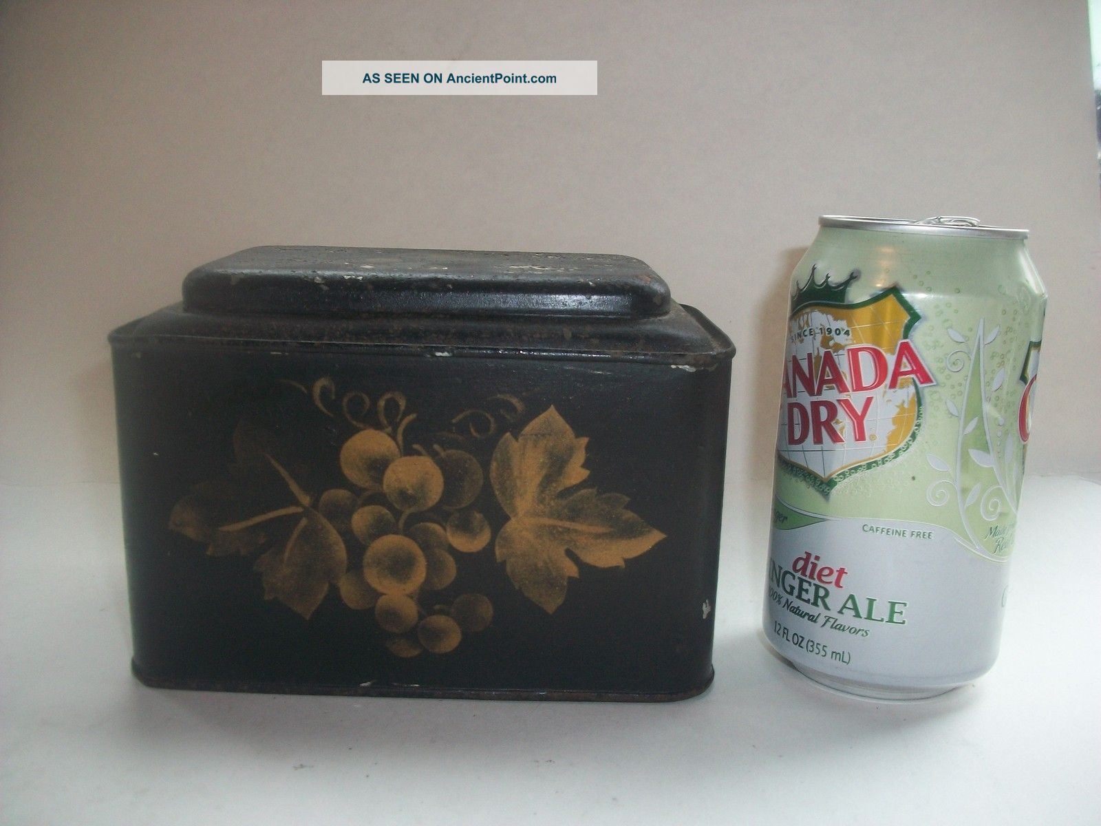 Antique Toleware Victorian Tea Canister Box Paint Grapes Old Primitives photo