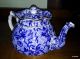 Antique Flow Blue Teapot Honeycomb Flowers Gold Trim A.  W.  L.  Arthur Wood England Teapots & Tea Sets photo 1