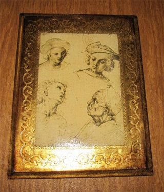 Pretty Italian Wood Florentine Picture Of Famous Men With Gold Design And Color photo