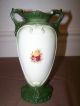 Antique Porcelain Painted Roses 2 Handled Vase 800 Vases photo 1