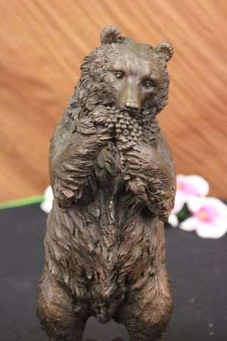Tall Hungry Bear Eating Grapes Bronze Sculpture Statue Figurine Figure photo
