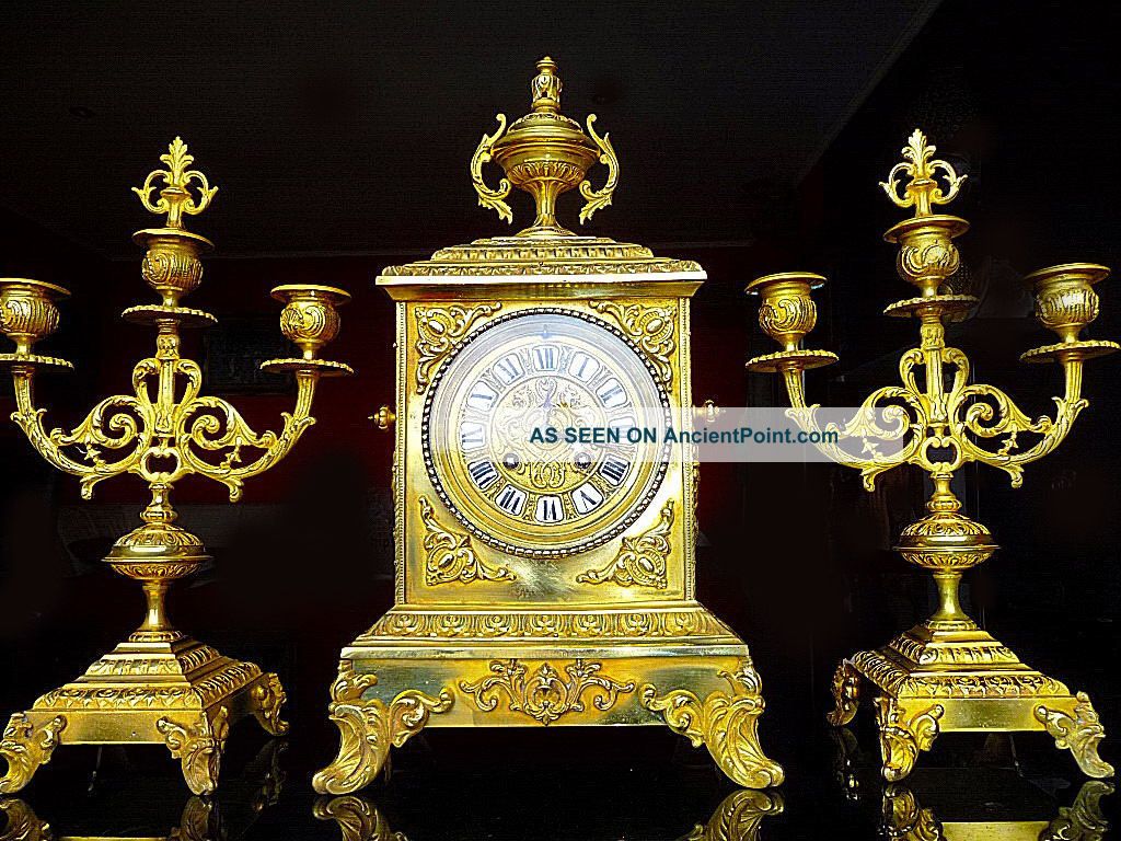 Japy Great French Bronze Neo Renaissance Boudoir Clock Set C.  1880 Clocks photo