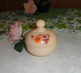 Antique Opaque Beige Milk Glass Trinket Powder Sugar Bowl Covered Dish Hp Flower photo