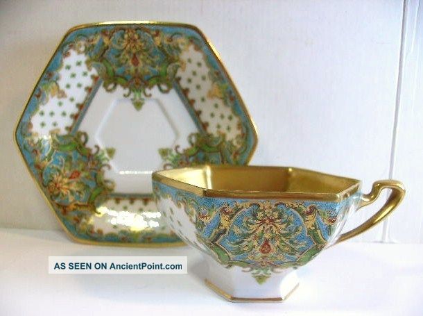 Antique Bernardaud Limoges Fine Porcelain Tea Cup & Saucer - All Gold Inside Cup Cups & Saucers photo