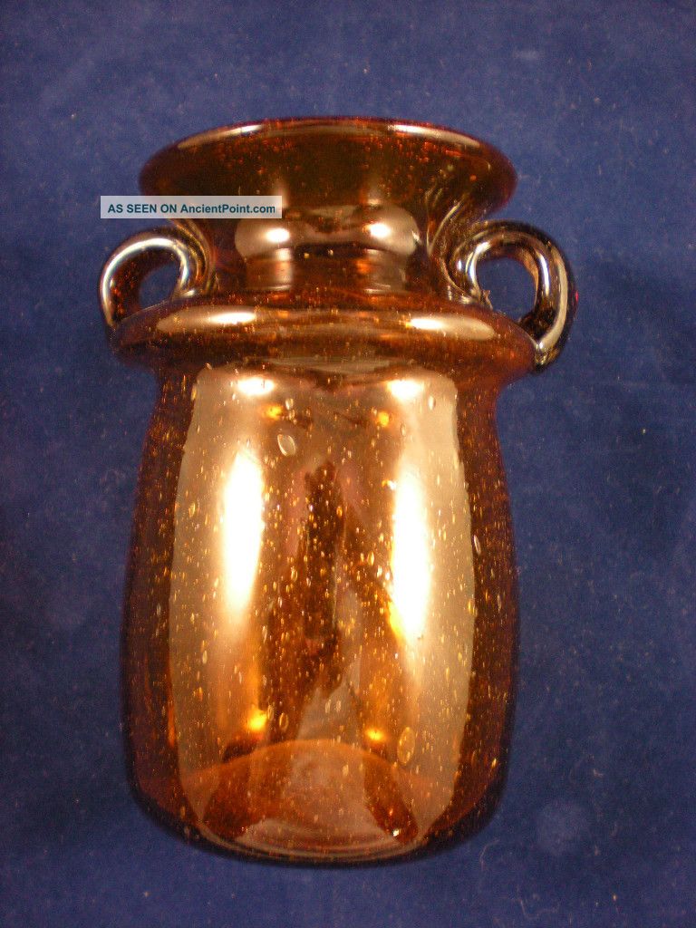 Hand Blown Art Glass Amber Bubble Glass Vase Made Egypt Vases photo