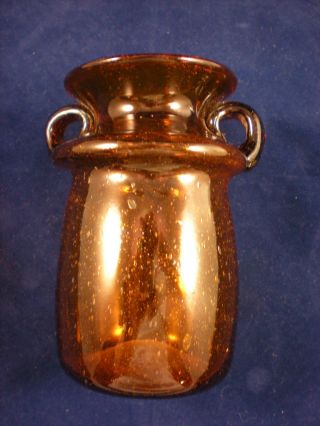 Hand Blown Art Glass Amber Bubble Glass Vase Made Egypt photo