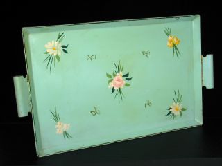 Vtg Hammond Toleware Handpainted Floral Metal Tray Country French Cottage Decor photo