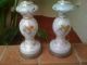 Antique French Bristol Glass Pair Table Lamps Handpainted Old Paris Flowers Other photo 1