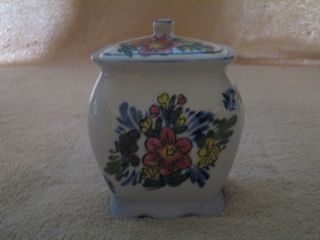 Exquisite Vintage Porcelain Glass Jar,  Lidded,  With Floral Designs photo