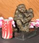 Signed Baboon Mother W/ Child Bronze Sculpture Statue Figurine Figure Metalware photo 1