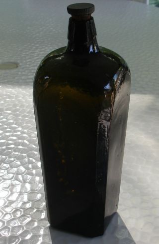 Antique Dark Olive Green Gin Coffin Glass Bottle photo
