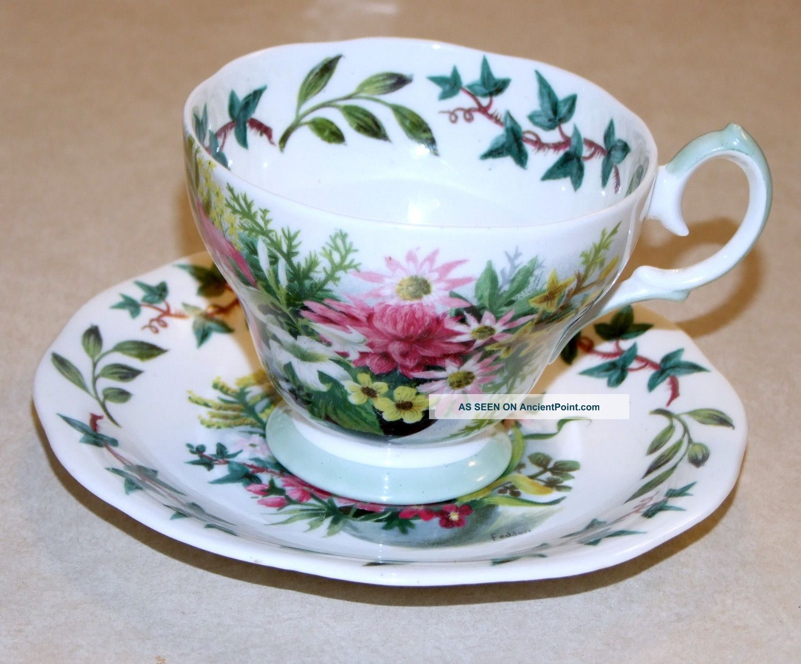 Signed Fedden,  Queen Anne Royal Academy Tea Cup & Saucer Set Cups & Saucers photo