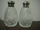 Vtg Antique Pressed Glass Salt & Pepper Shakers Marked Sterling Caps Made In Usa Salt & Pepper Shakers photo 5