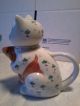 Cat Creamer Dish Wfish (kitty) Porcelain,  White W/lucky Flowers New Creamers & Sugar Bowls photo 2