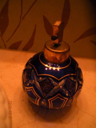 Gorgeous Vintage Colbolt Blue And Gold Color Perfume Bottle photo