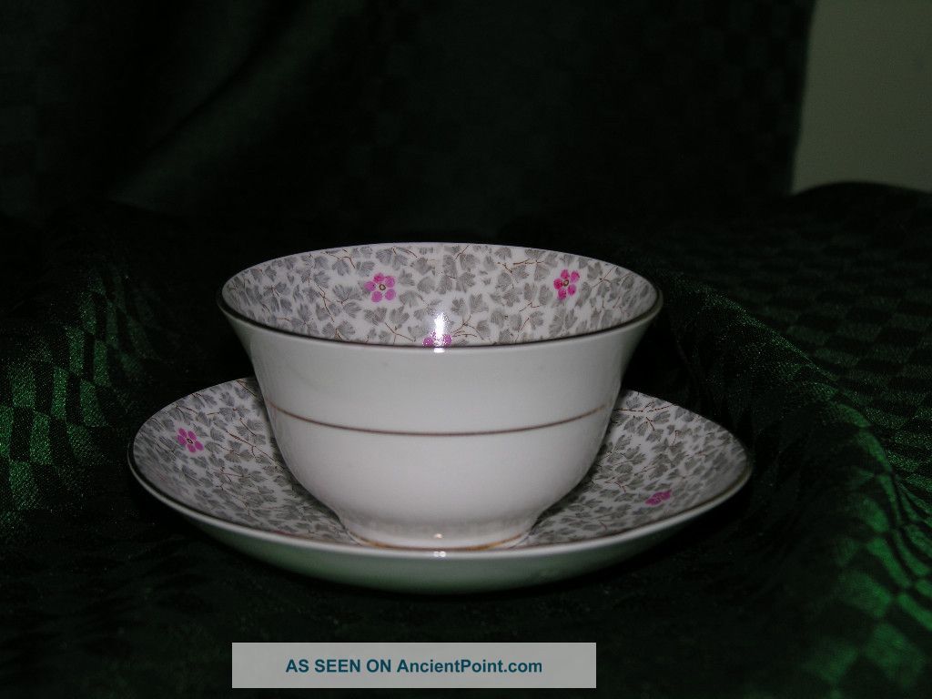 Tea Cup & Saucer Rosina Bone China Grey Pink Cups & Saucers photo