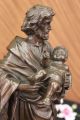 Real Bronze Metal Statue On Marble Holy Joseph God Baby Jesus Sculpture Biblical Metalware photo 9