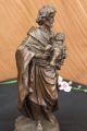Real Bronze Metal Statue On Marble Holy Joseph God Baby Jesus Sculpture Biblical Metalware photo 8