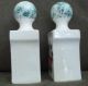 White Porcelain Salt & Peppers With Green Knob On Top.  Made In Japan Salt & Pepper Shakers photo 1