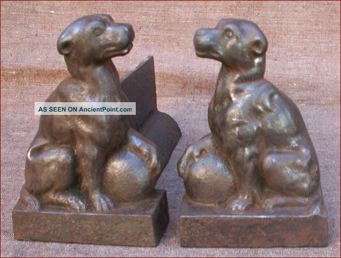 Pair French Empire Andirons Fire Dogs Mastiff Pitt Bull Napoleonic Period 19th C Metalware photo
