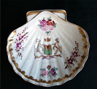 Hand Painted French Shell Dish Coat Of Arms Enamel Trim photo