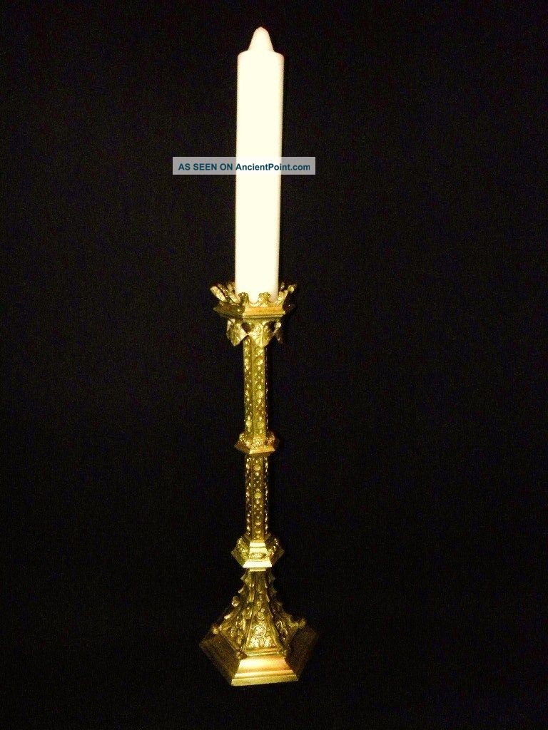 French Religious Gothic Candle Holder Crown Top.  19th.  Century Metalware photo