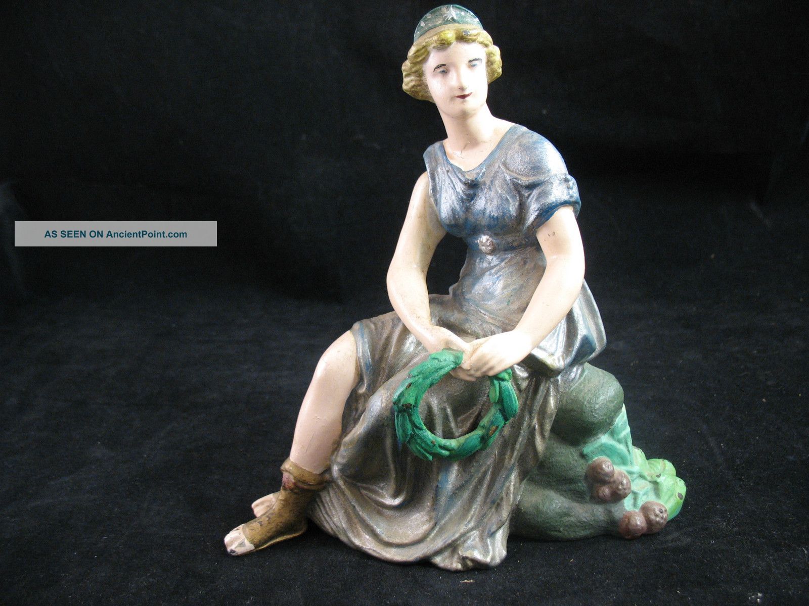 Antique Cast Spelter Statue Of A Classical Greek Woman Paint 7 