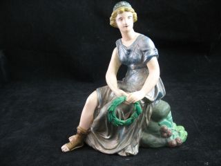 Antique Cast Spelter Statue Of A Classical Greek Woman Paint 7 