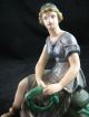 Antique Cast Spelter Statue Of A Classical Greek Woman Paint 7 