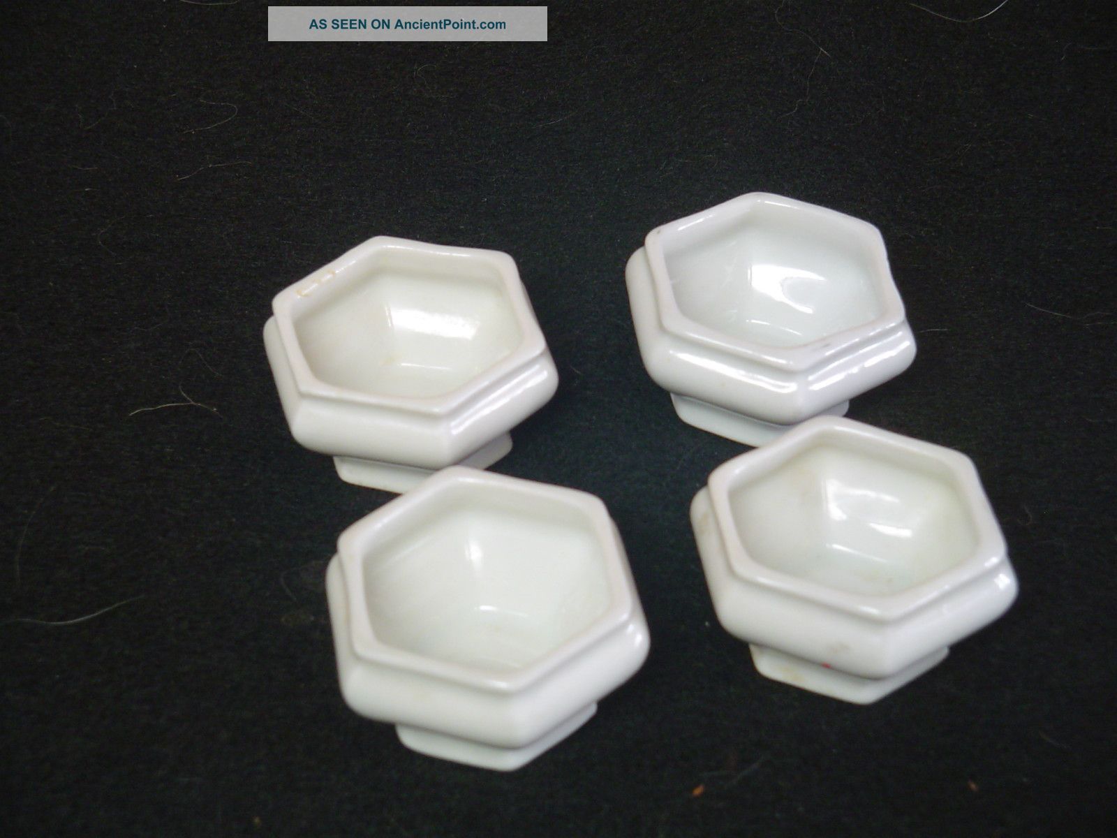 White Porcelain Hexagox Shape Salt Dips C1920 Czechoslovakia Crown Mark Salt & Pepper Shakers photo