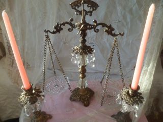 Balance Scale With Candlesticks Crystals. . . .  Very Good Condition. . . . photo