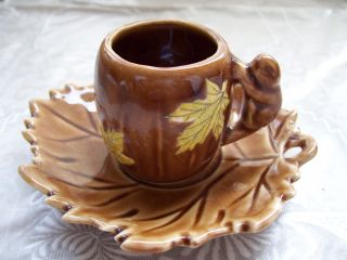 Vintage Hand Decorated Shafford Rd 1950/1958 Mini Squirrel & Leaf Tea Cup Saucer photo