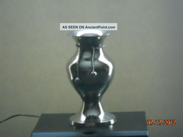 Unique Silver Vase W/rope Aroound Neck Of Vase, Metalware photo