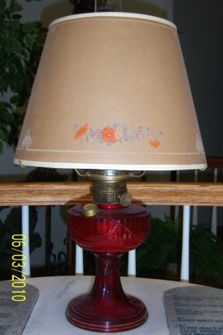 Antique Aladdin Rare Short Red Lincoln Drape Lamp + Parchment Shade photo