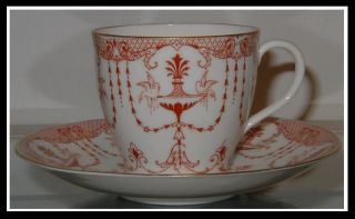 Unusual Antique Royal Doulton Porcelain Cup & Saucer Crimson Bird Bath Fountain photo