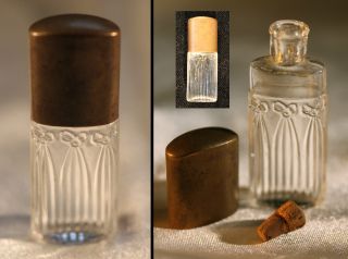 Small Antique Glass Perfume Bottle,  Cork Stoppered With Brass Cap photo