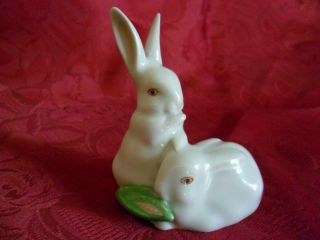 Herend Bunnies With Corn Figurine Porcelain Rabbit photo