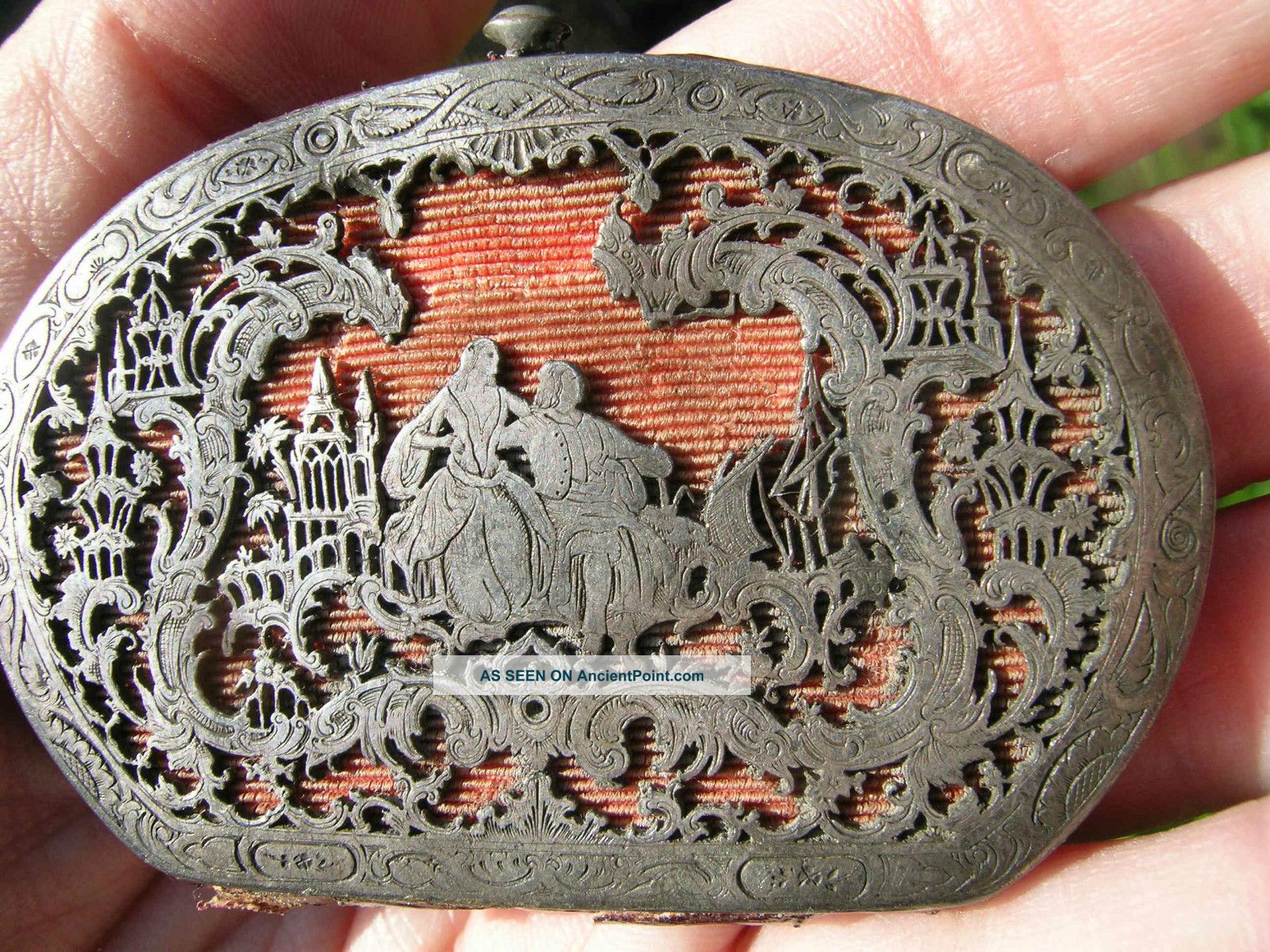 Antique French Silver,  Painted Glass & Silk Coin Purse Chinoiserie Other photo