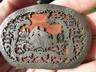 Antique French Silver,  Painted Glass & Silk Coin Purse Chinoiserie photo