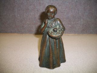 An Antique Bronze German Bell Push/ringer Servant Call Button Young Girl Signed photo