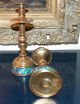 Antique Late 19th Century Longwy French Faience Enameled Candlesticks Metalware photo 1