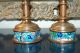 Antique Late 19th Century Longwy French Faience Enameled Candlesticks Metalware photo 3