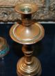 Antique Late 19th Century Longwy French Faience Enameled Candlesticks Metalware photo 4