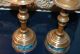 Antique Late 19th Century Longwy French Faience Enameled Candlesticks Metalware photo 5