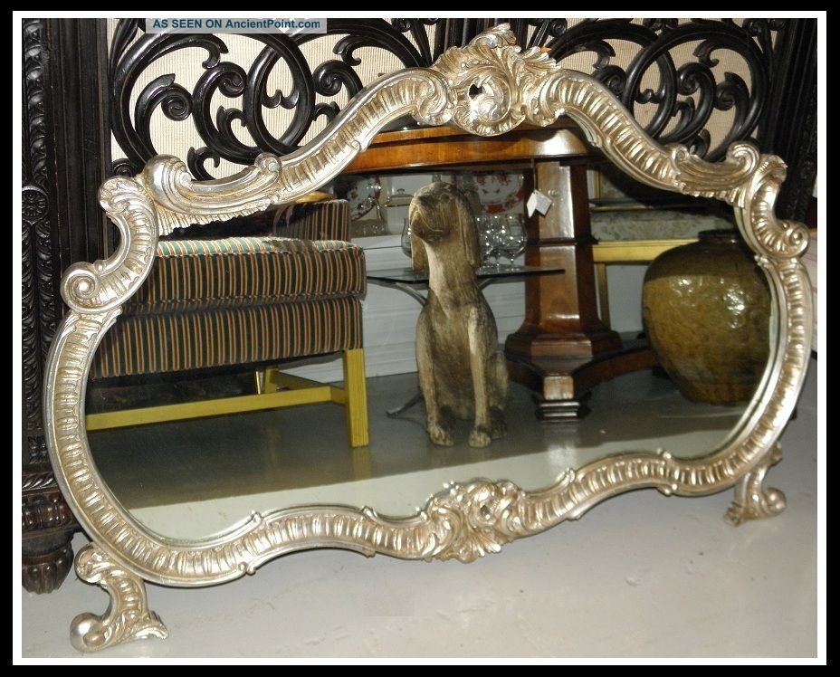 Unusual Antique Carved Italian Venetian Style Silverleaf Cartouche Mirror Mirrors photo