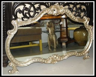 Unusual Antique Carved Italian Venetian Style Silverleaf Cartouche Mirror photo