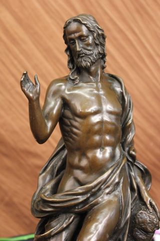 Signed Valli Jesus Christ On Rock Bronze Sculpture Statue Figure Art Nr photo