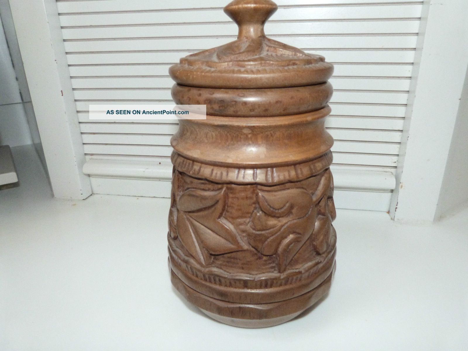 Hand Carved Solid Wood Tobacco Jar - With Lid - Signed By Artist Bossant Other photo