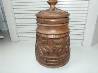 Hand Carved Solid Wood Tobacco Jar - With Lid - Signed By Artist Bossant photo